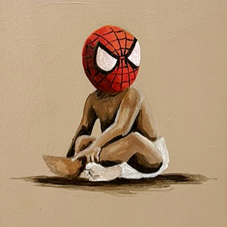 Baby Spiderman Original Painting 9x12 (Framed)