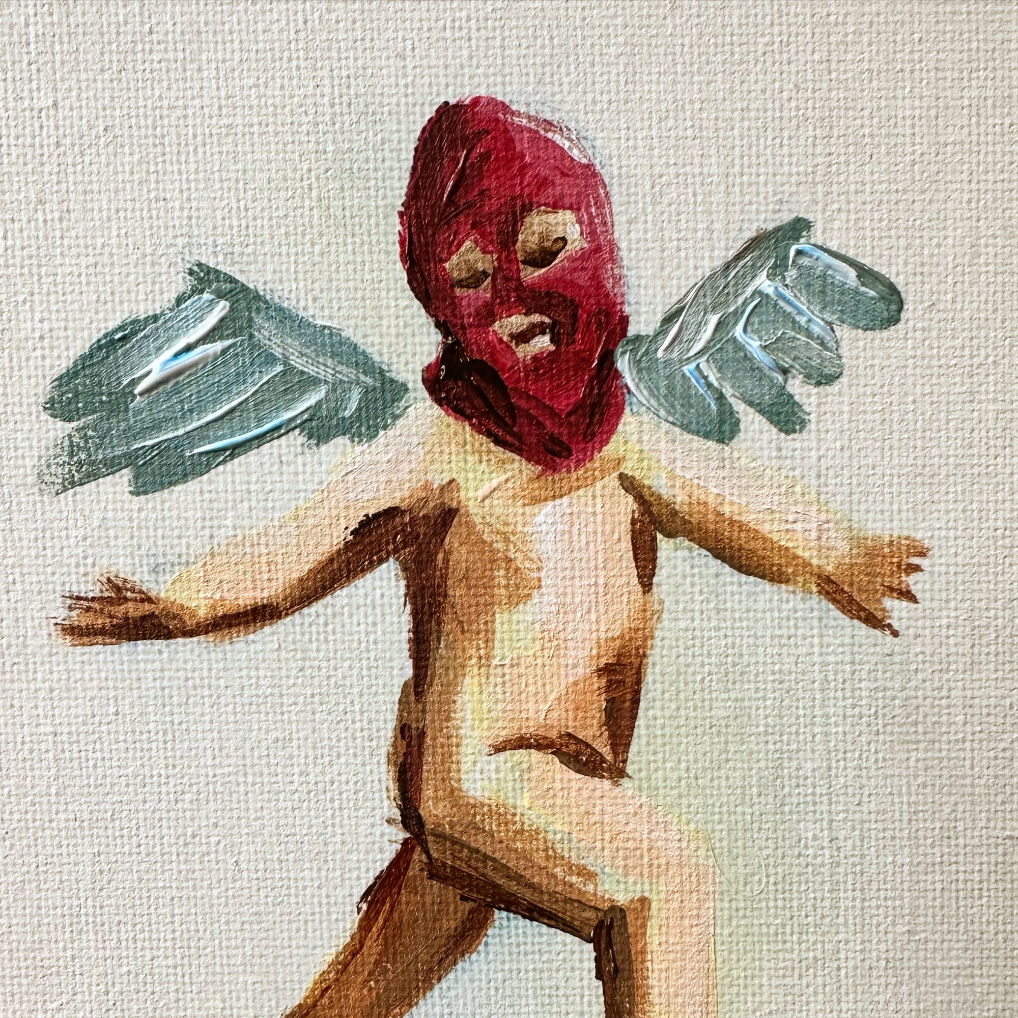 Ski Mask Angel Original Painting 6x4 (Framed)
